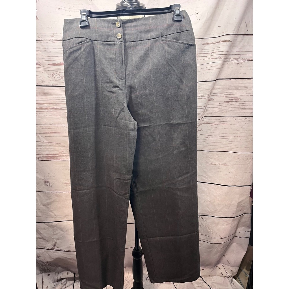 Harve Benard Benard Holtzman Grey Windowpane Plaid 100% Wool Wide Leg Pants‎ 10